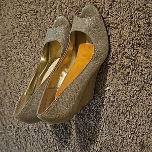 Silver shimmery wedge heels